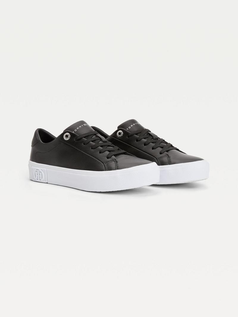 Női Tommy Hilfiger Bőr Creeper Alkalmi Cipő Fekete | HU 590XYU